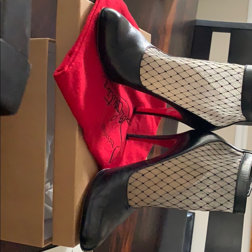 Christian louboutin fishnet heeled half bootie.
